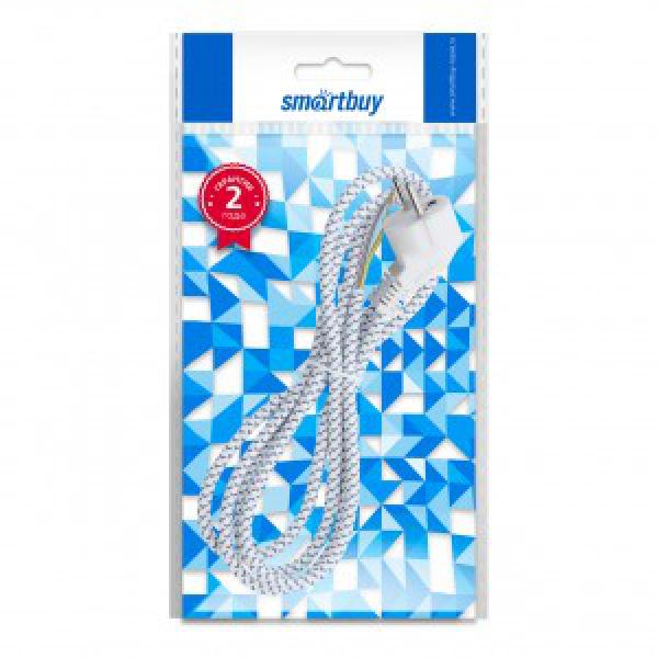 Сетевой шнур в тканевой оплетке для утюга,земля,белый 1,8м,10А/2,2кВт SBE-10-P08-w