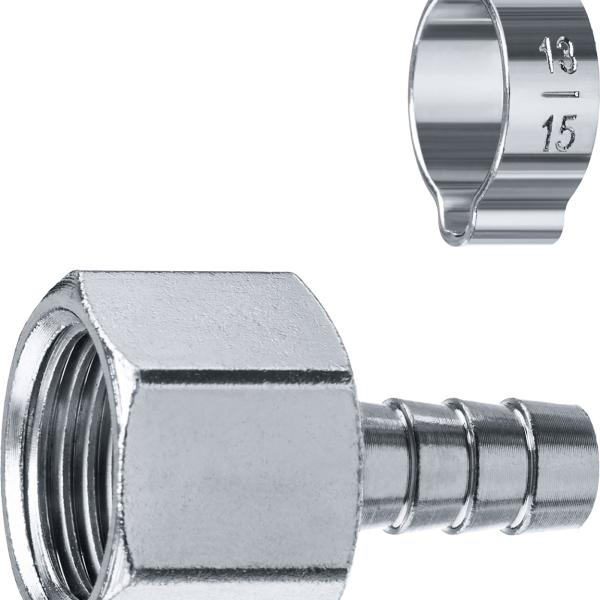 Переходник штуцер ″елочка″ 10 мм - 1/2″F Вн., с обжимным хомутом Зубр Профессионал 64923-1/2-10