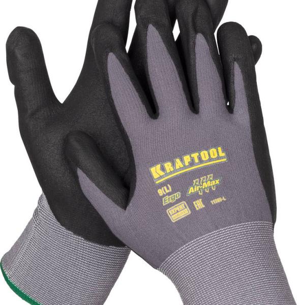 Перчатки KRAFTOOL "EXPERT" нейлоновые, 15 класс,вспененное нитриловое покрытие, L 11285-L