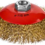 Щетка d=115 мм, коническая для УШМ, витая стальная латунированная проволока 0,3 мм, MIRAX 35143-115